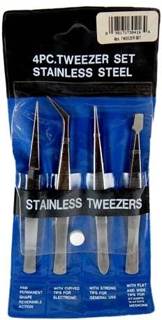 4pc Tweezer Set- Precision Hobby Tweezers - Repairs/ Stamps